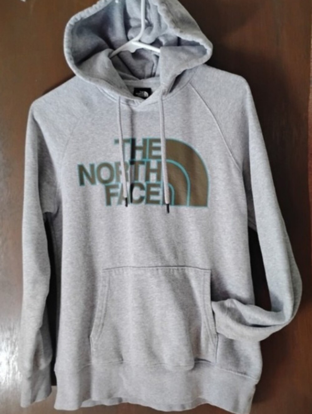 The North Face Gray Hoodie with Green/Brown Logo
